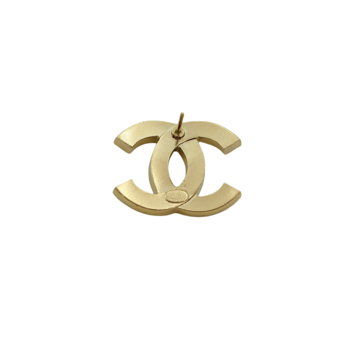 CHANEL C19C Gold Tone Rhinestone Double CC Pierced Earrings [Used]