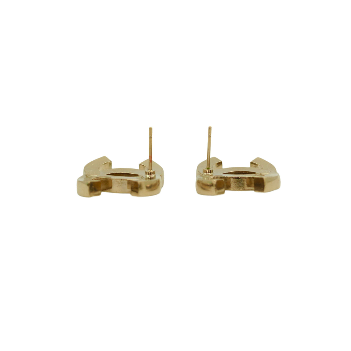 CHANEL C19C Gold Tone Rhinestone Double CC Pierced Earrings [Used]