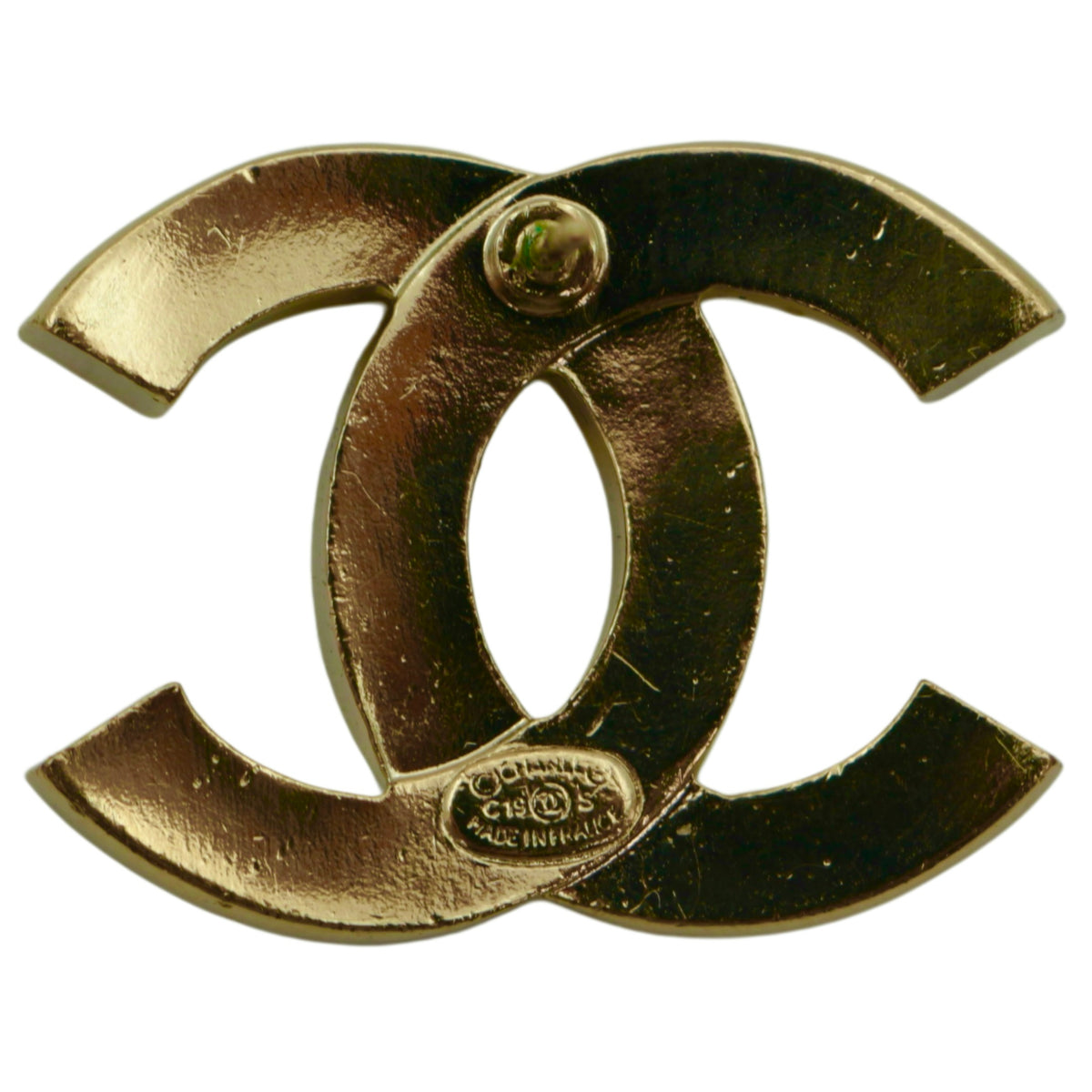 CHANEL C19C Gold Tone Rhinestone Double CC Pierced Earrings [Used]