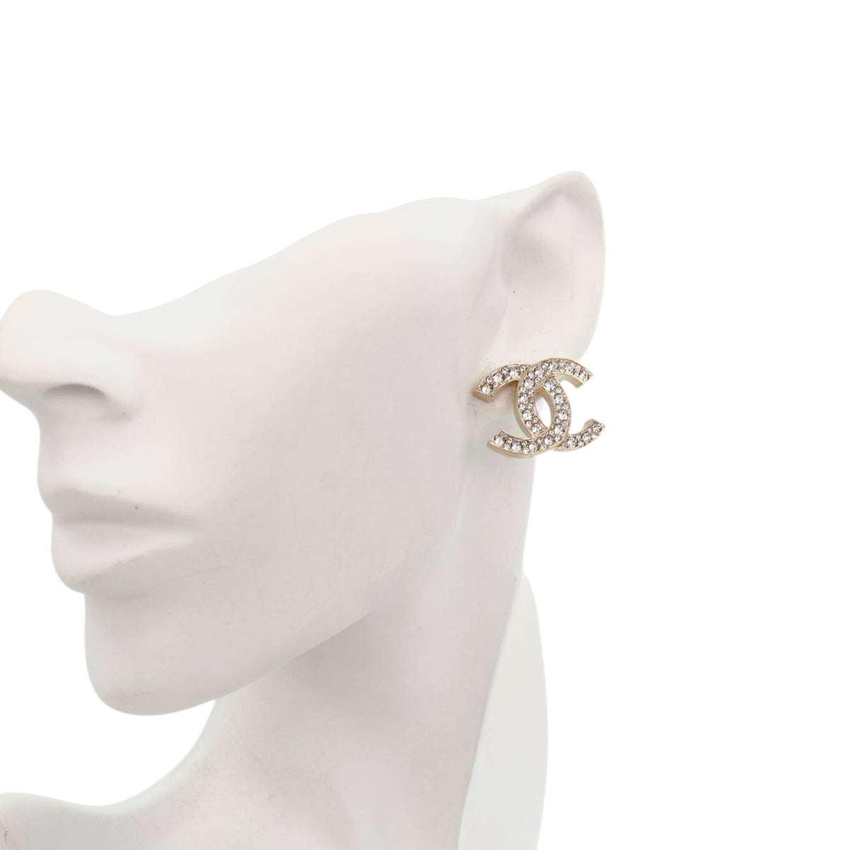 CHANEL C19C Gold Tone Rhinestone Double CC Pierced Earrings [Used]