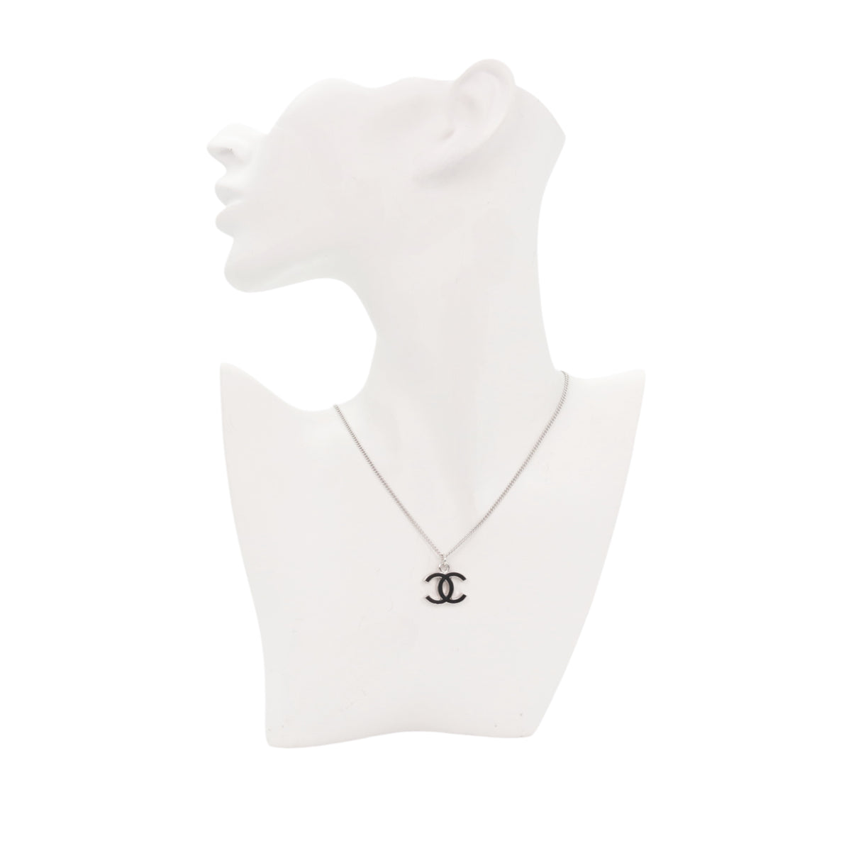 CHANEL 07V Black & Silver Double CC Pendant Necklace [Used]