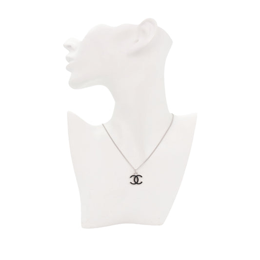 CHANEL 07V Black & Silver Double CC Pendant Necklace [Used]