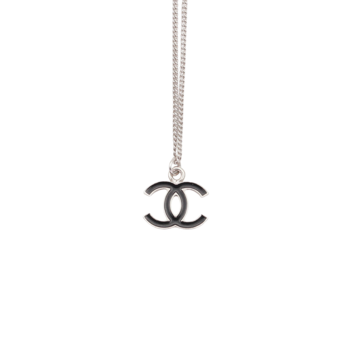 CHANEL 07V Black & Silver Double CC Pendant Necklace [Used]