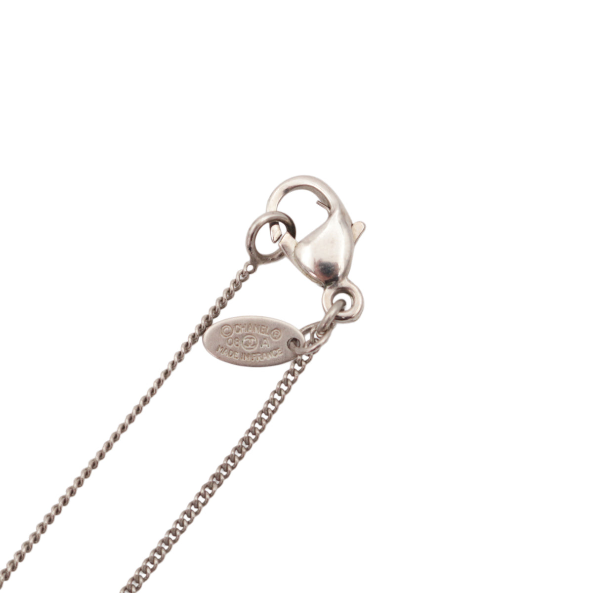 CHANEL 08A Silver Tone Rhinestone Double CC Pendant Necklace [Used]
