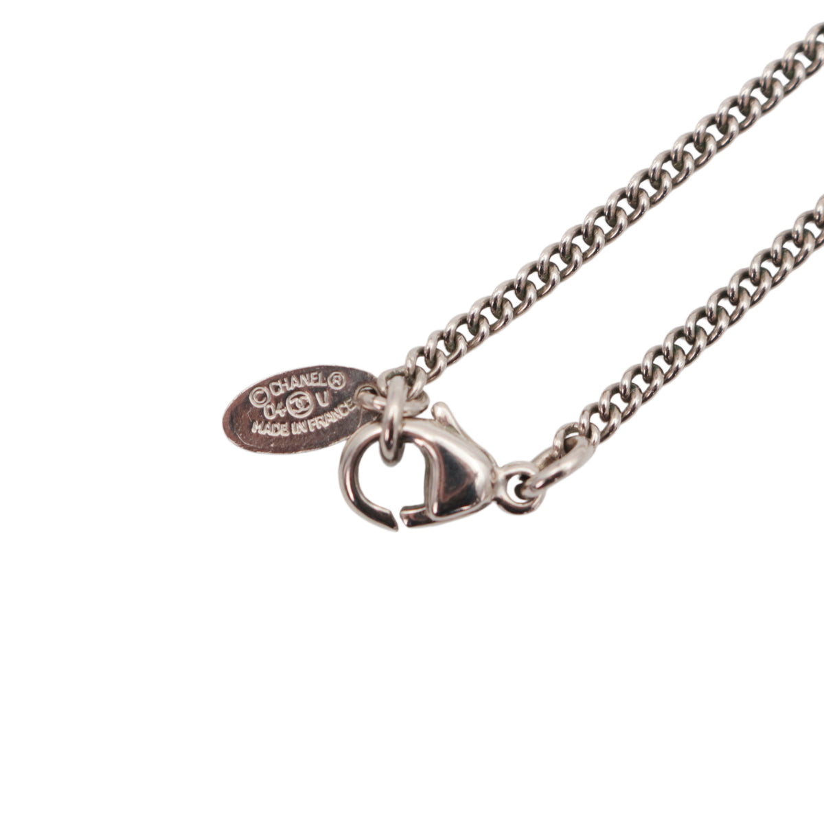 CHANEL 04V Silver Tone Rhinestone Double CC Pendant Necklace [Used]