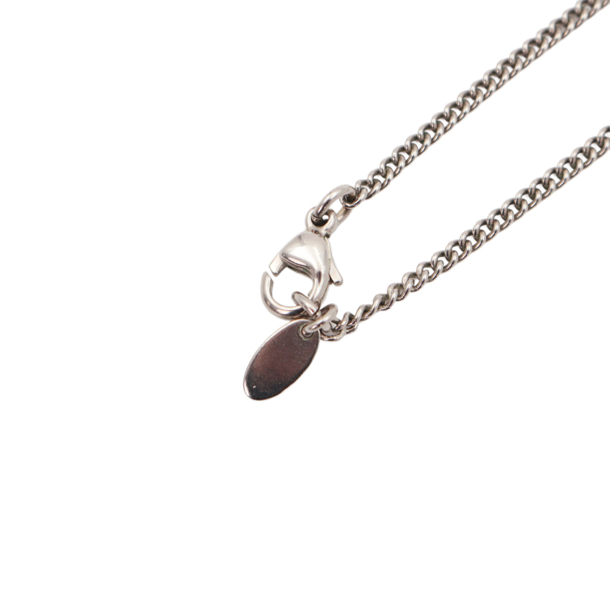 CHANEL 04V Silver Tone Rhinestone Double CC Pendant Necklace [Used]