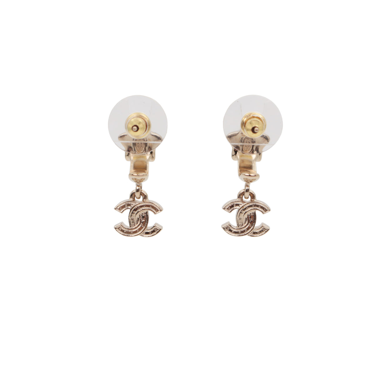 CHANEL A25B Gold Tone Crystal Star Double CC Drop Earrings [Used]