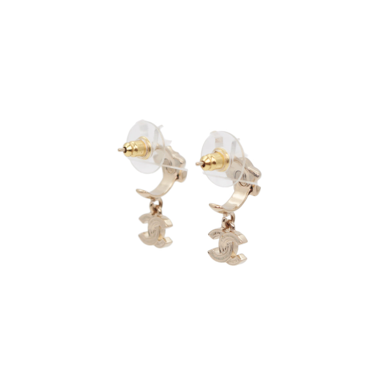 CHANEL A25B Gold Tone Crystal Star Double CC Drop Earrings [Used]