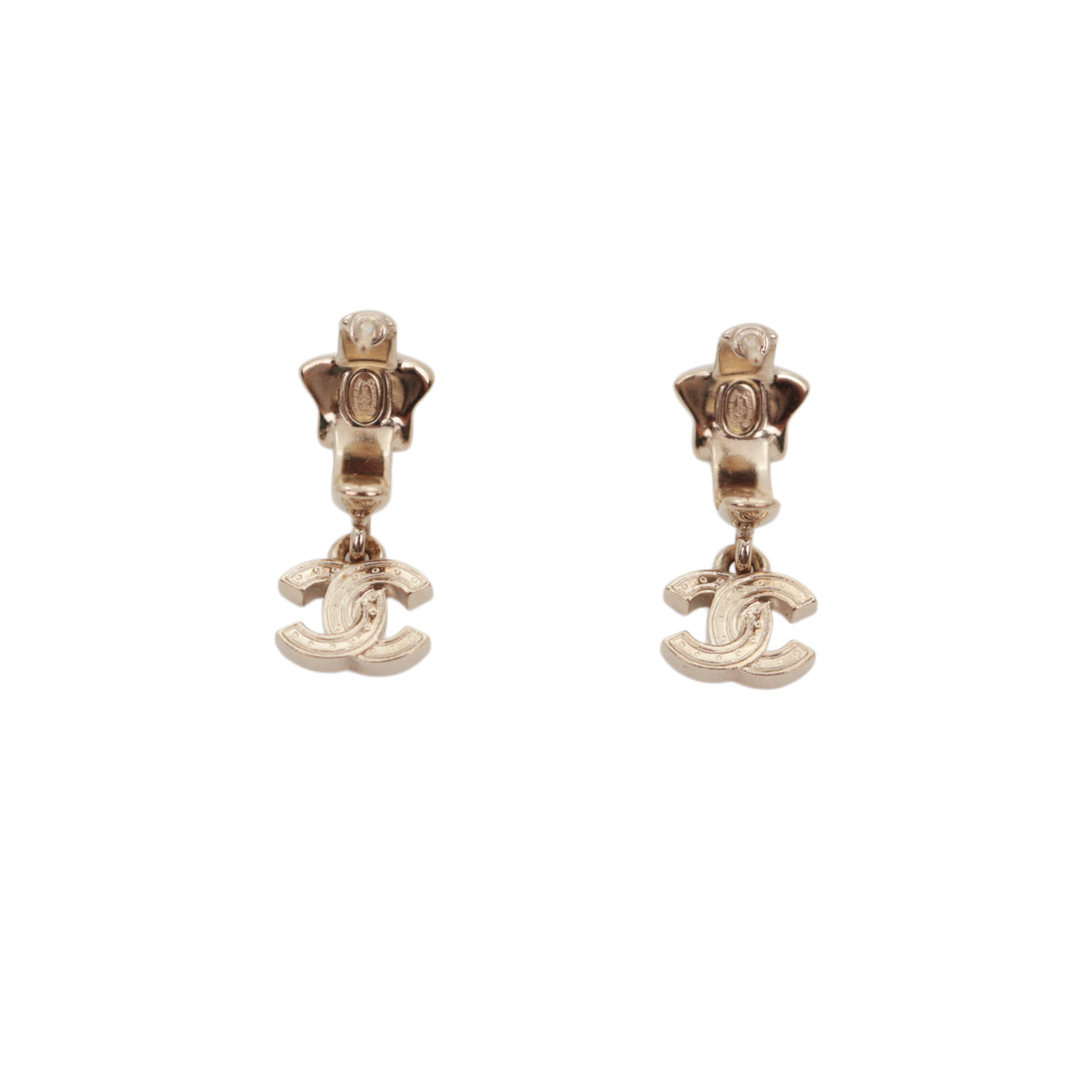 CHANEL A25B Gold Tone Crystal Star Double CC Drop Earrings [Used]