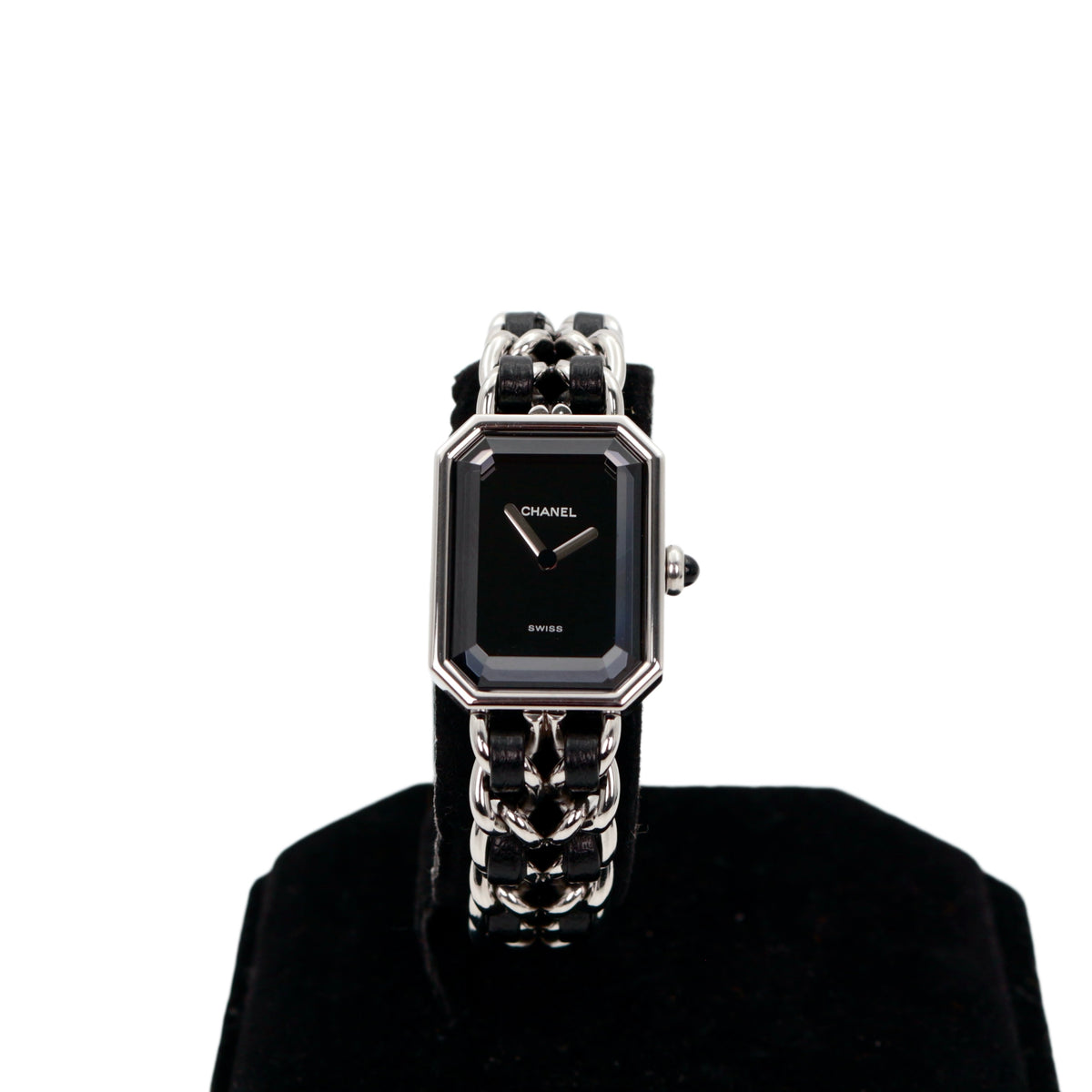 CHANEL Vintage Première Black & Silver Leather Chain Watch Size M [Used]
