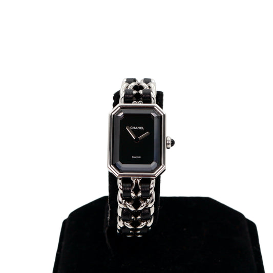 CHANEL Vintage Première Black & Silver Leather Chain Watch Size M [Used]