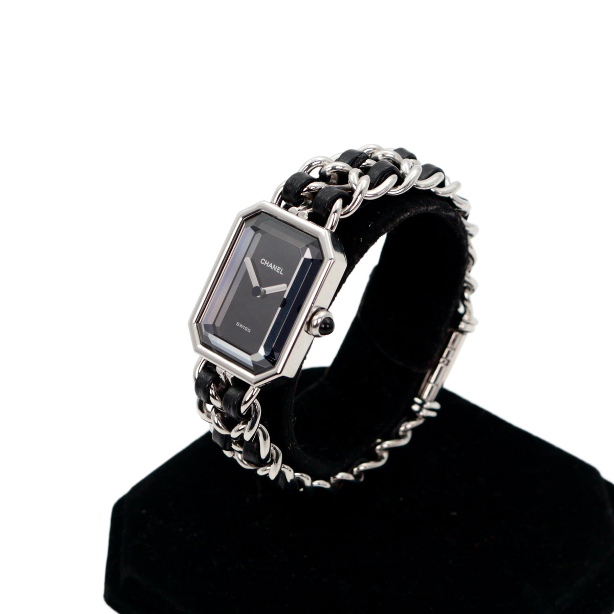CHANEL Vintage Première Black & Silver Leather Chain Watch Size M [Used]