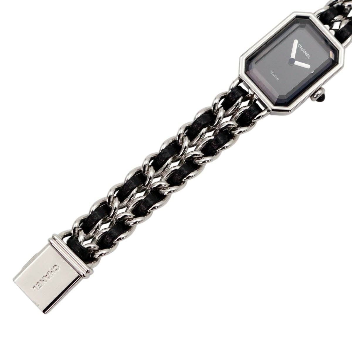 CHANEL Vintage Première Black & Silver Leather Chain Watch Size M [Used]