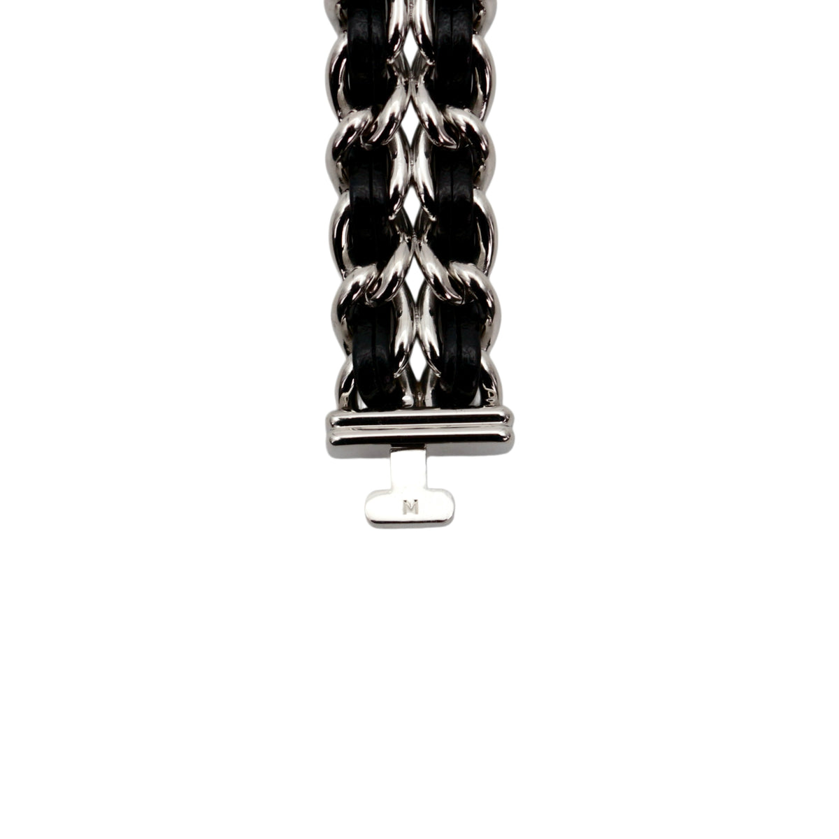 CHANEL Vintage Première Black & Silver Leather Chain Watch Size M [Used]