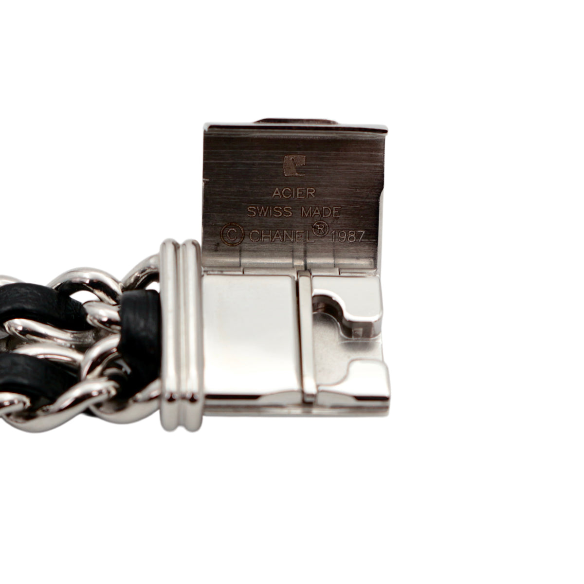 CHANEL Vintage Première Black & Silver Leather Chain Watch Size M [Used]