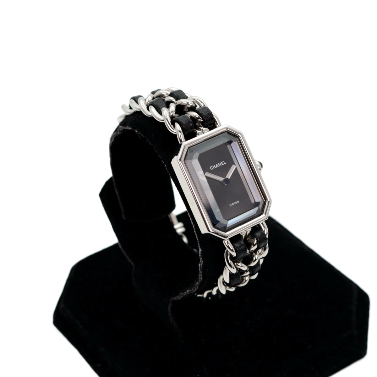 CHANEL Vintage Première Black & Silver Leather Chain Watch Size M [Used]
