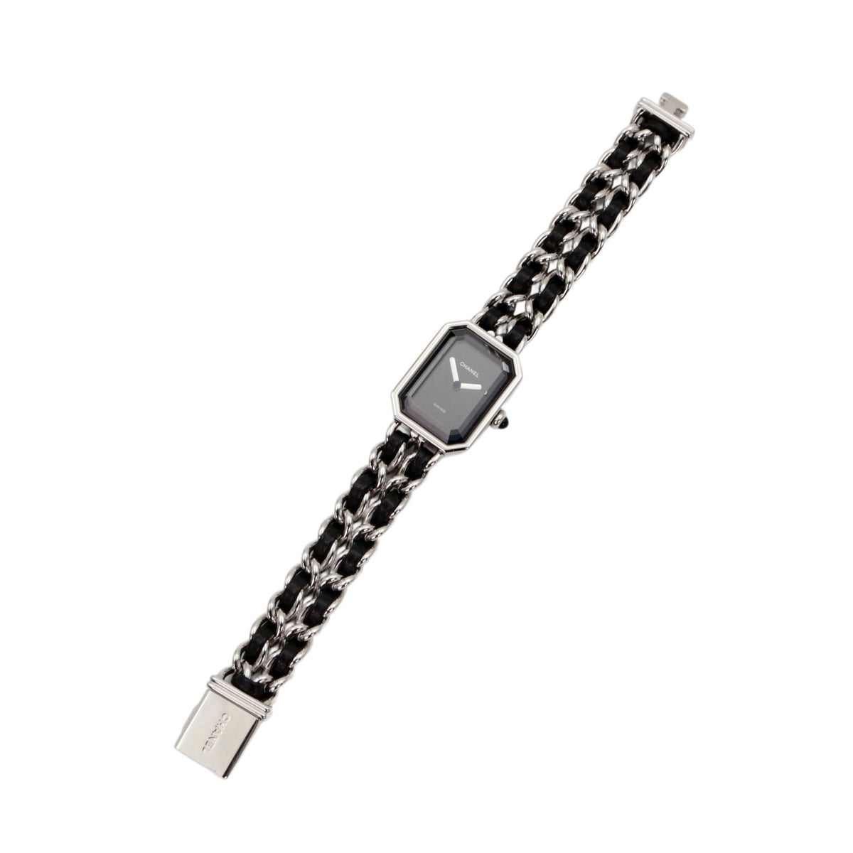 CHANEL Vintage Première Black & Silver Leather Chain Watch Size M [Used]