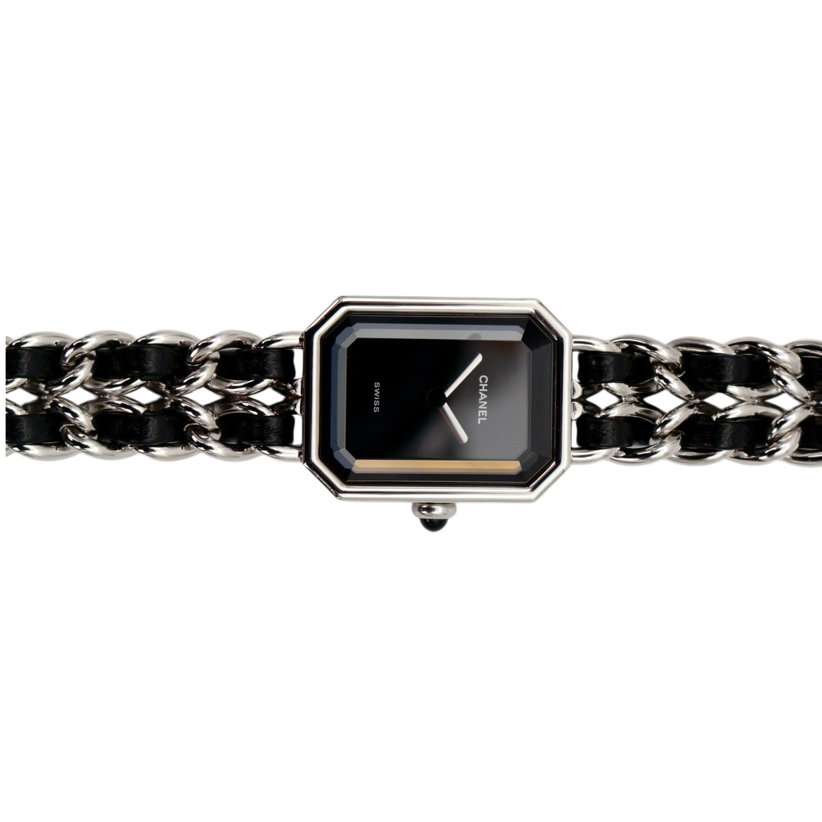 CHANEL Vintage Première Black & Silver Leather Chain Watch Size M [Used]