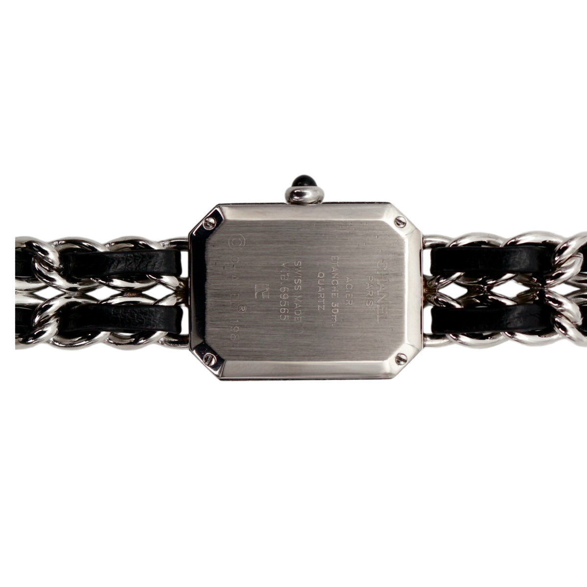 CHANEL Vintage Première Black & Silver Leather Chain Watch Size M [Used]