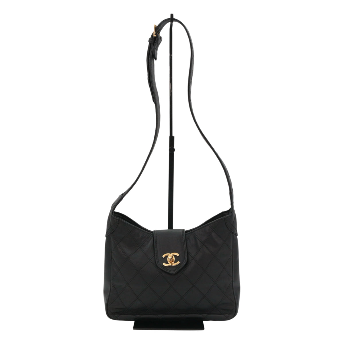CHANEL Vintage Black Quilted Leather CC Turnlock Shoulder Bag [Used]