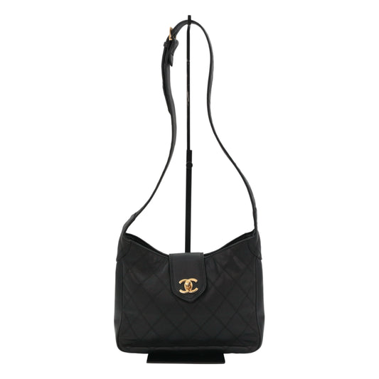CHANEL Vintage Black Quilted Leather CC Turnlock Shoulder Bag [Used]