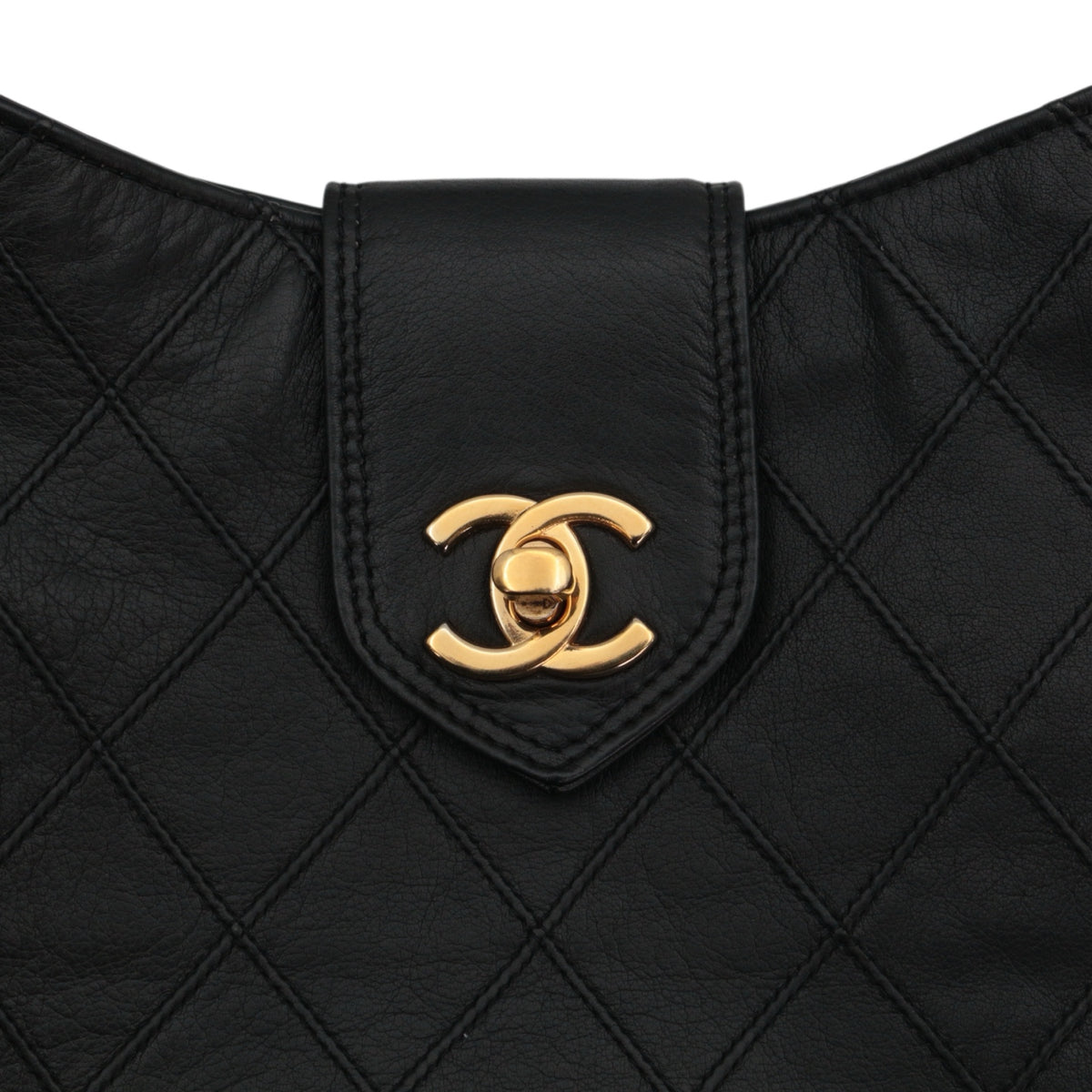 CHANEL Vintage Black Quilted Leather CC Turnlock Shoulder Bag [Used]