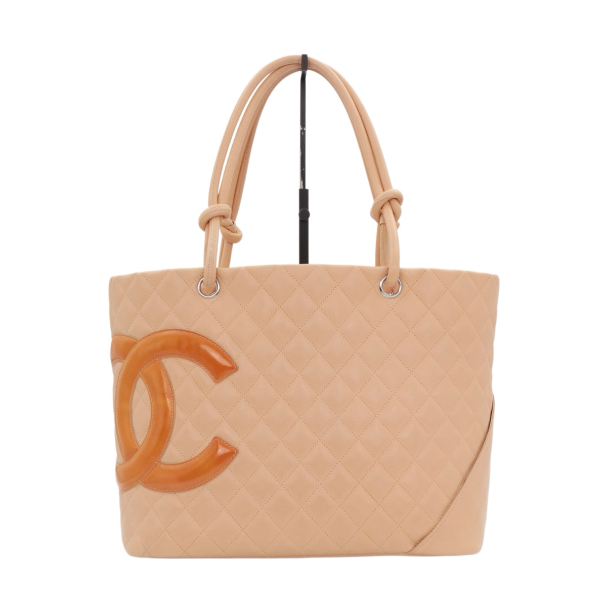 CHANEL Beige Quilted Calfskin & Patent Leather Large Cambon Ligne Tote Bag [Used]