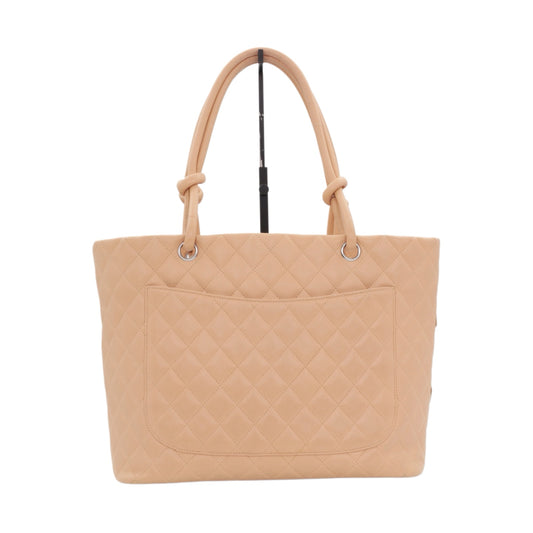 CHANEL Beige Quilted Calfskin & Patent Leather Large Cambon Ligne Tote Bag [Used]