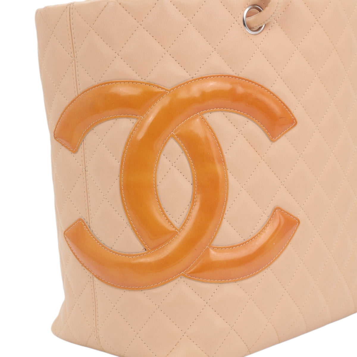 CHANEL Beige Quilted Calfskin & Patent Leather Large Cambon Ligne Tote Bag [Used]