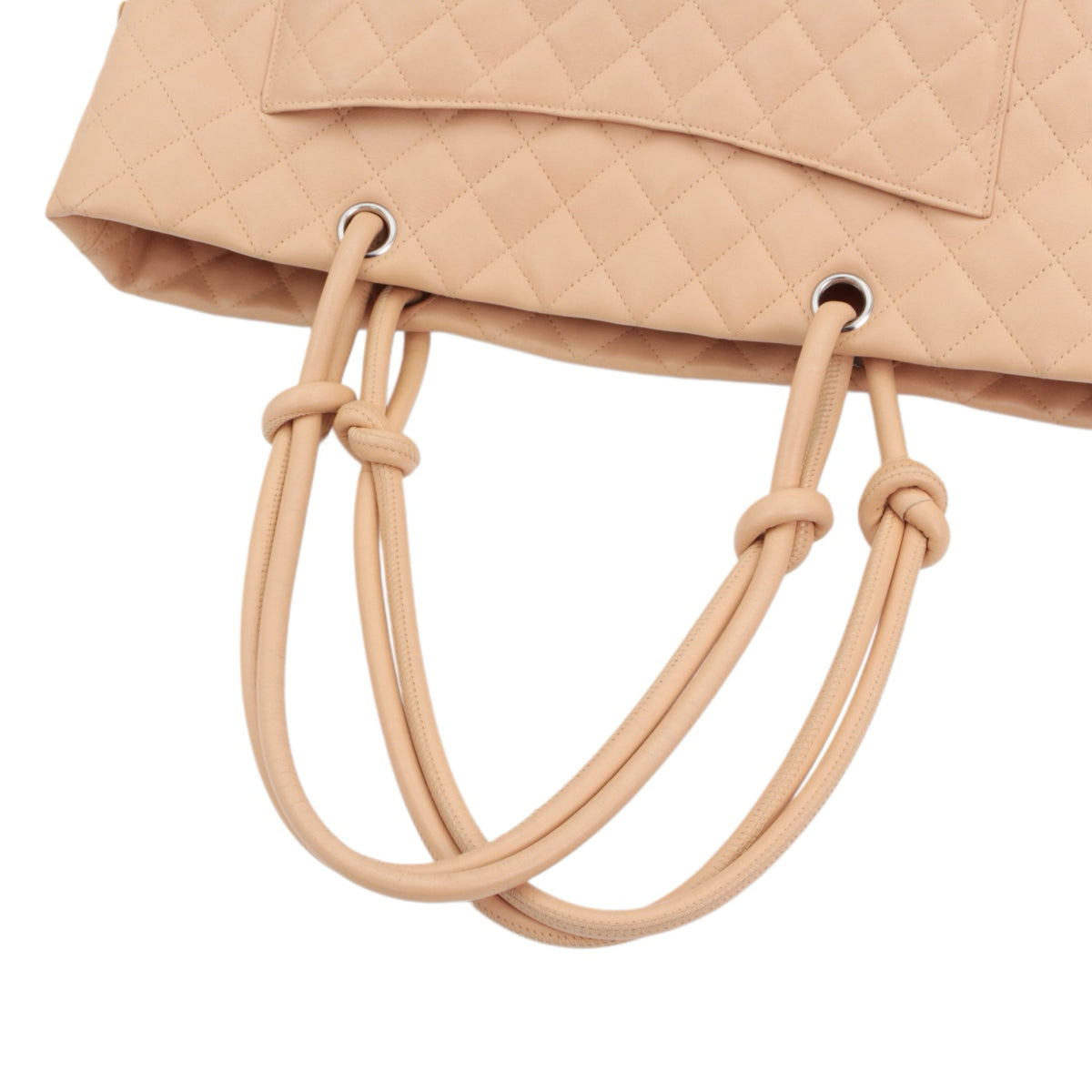 CHANEL Beige Quilted Calfskin & Patent Leather Large Cambon Ligne Tote Bag [Used]