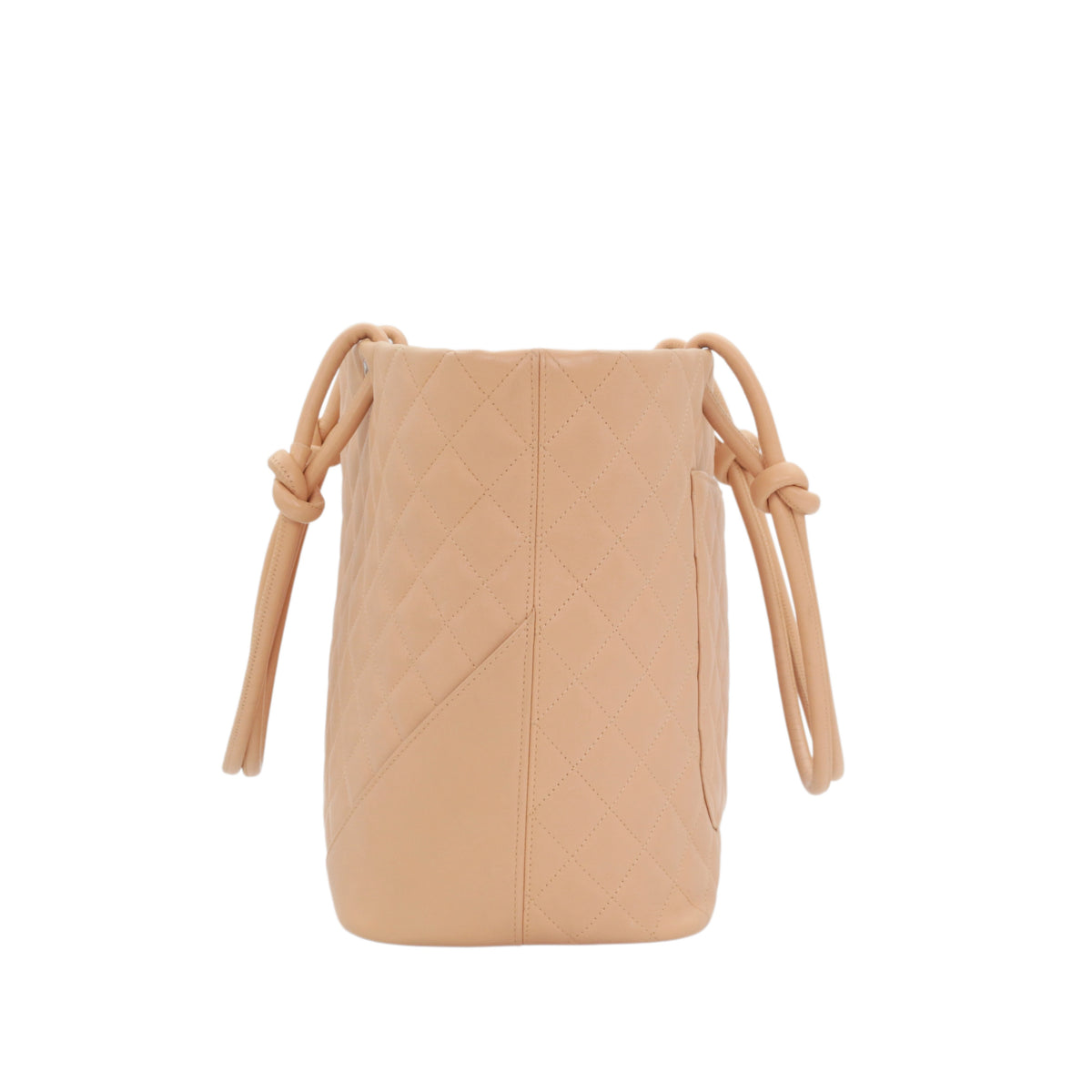 CHANEL Beige Quilted Calfskin & Patent Leather Large Cambon Ligne Tote Bag [Used]