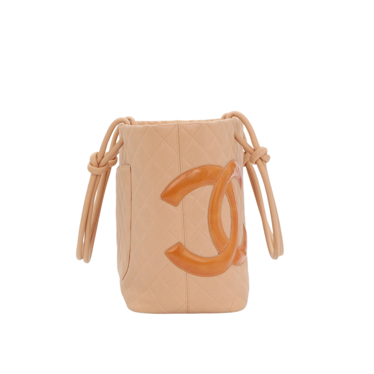 CHANEL Beige Quilted Calfskin & Patent Leather Large Cambon Ligne Tote Bag [Used]