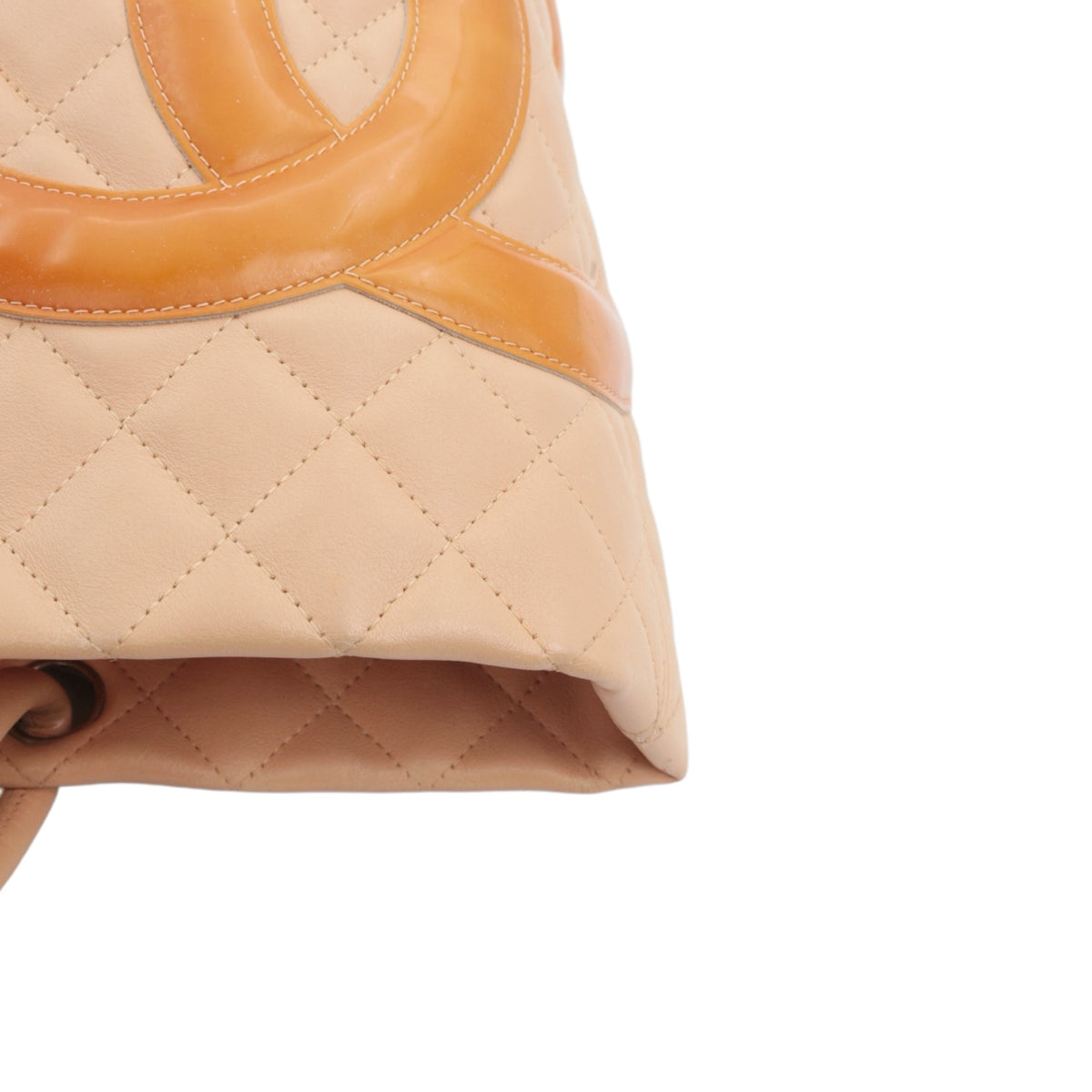 CHANEL Beige Quilted Calfskin & Patent Leather Large Cambon Ligne Tote Bag [Used]