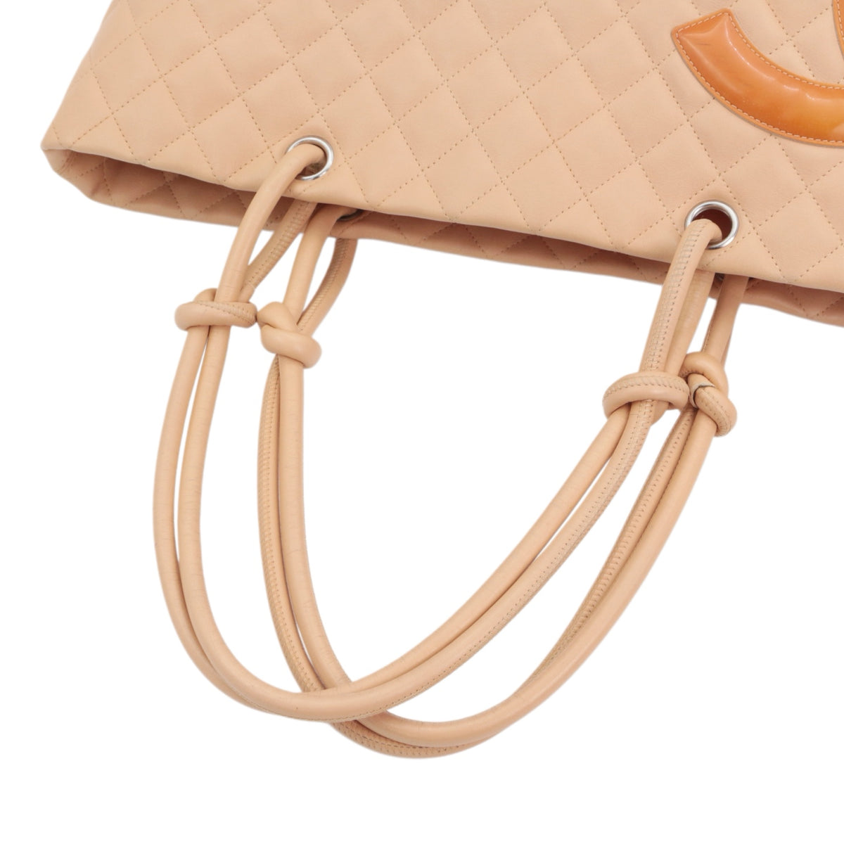 CHANEL Beige Quilted Calfskin & Patent Leather Large Cambon Ligne Tote Bag [Used]