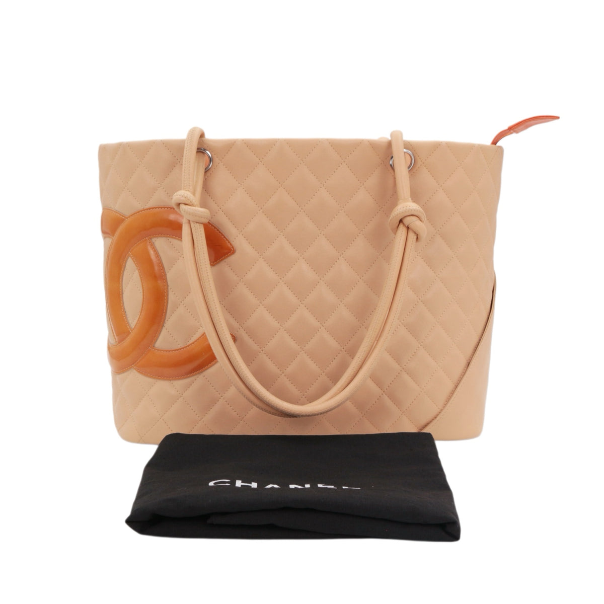 CHANEL Beige Quilted Calfskin & Patent Leather Large Cambon Ligne Tote Bag [Used]
