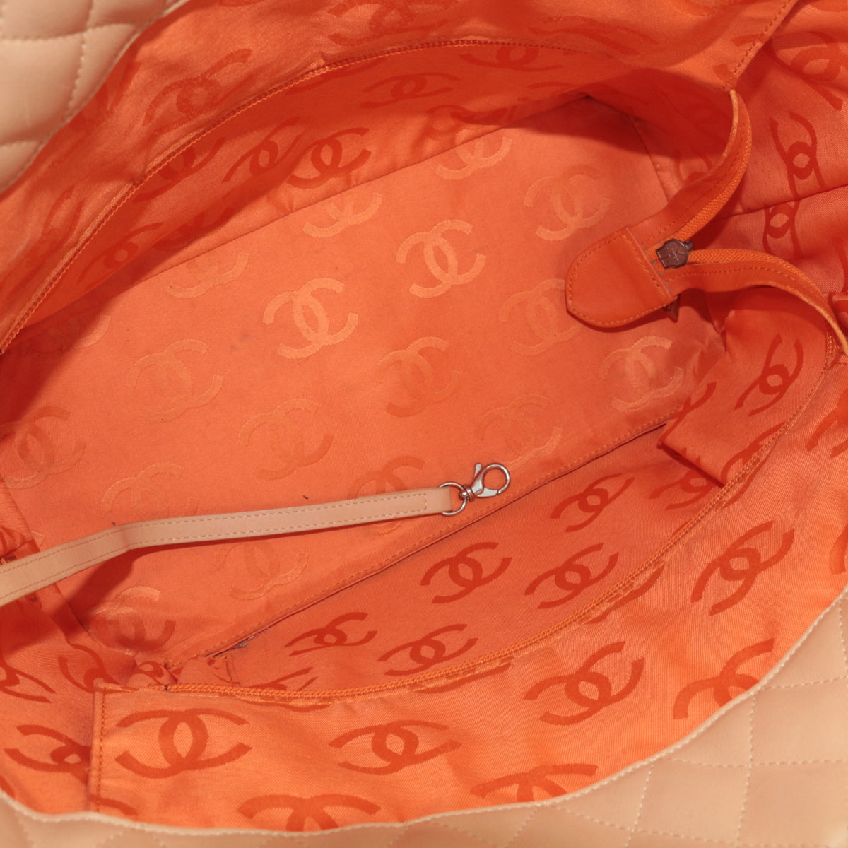 CHANEL Beige Quilted Calfskin & Patent Leather Large Cambon Ligne Tote Bag [Used]