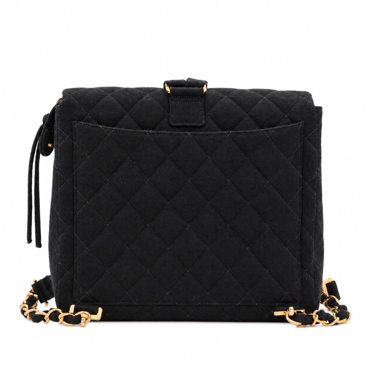 CHANEL Vintage Black Quilted Cotton Double CC Turnlock Backpack [Used]