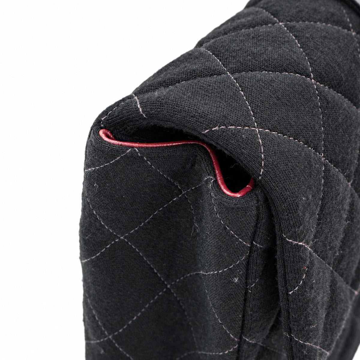 CHANEL Vintage Black Quilted Cotton Double CC Turnlock Backpack [Used]