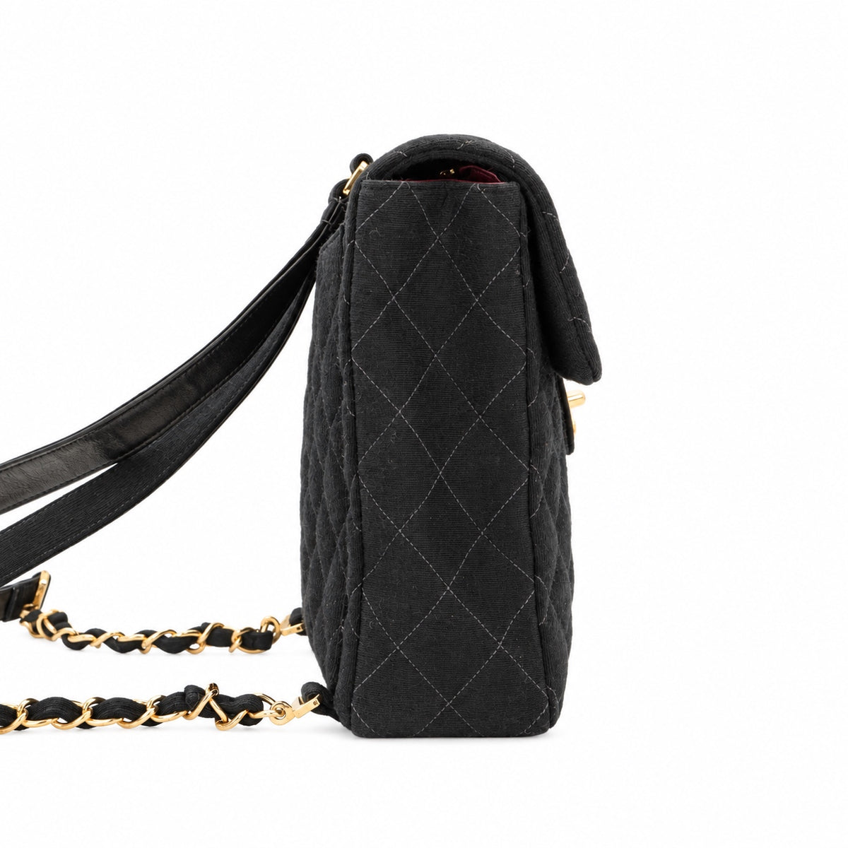 CHANEL Vintage Black Quilted Cotton Double CC Turnlock Backpack [Used]