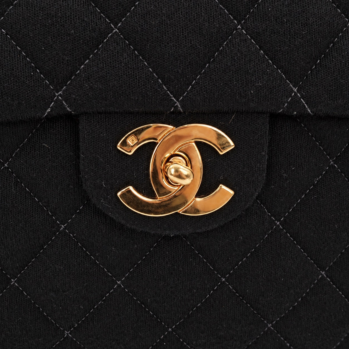 CHANEL Vintage Black Quilted Cotton Double CC Turnlock Backpack [Used]