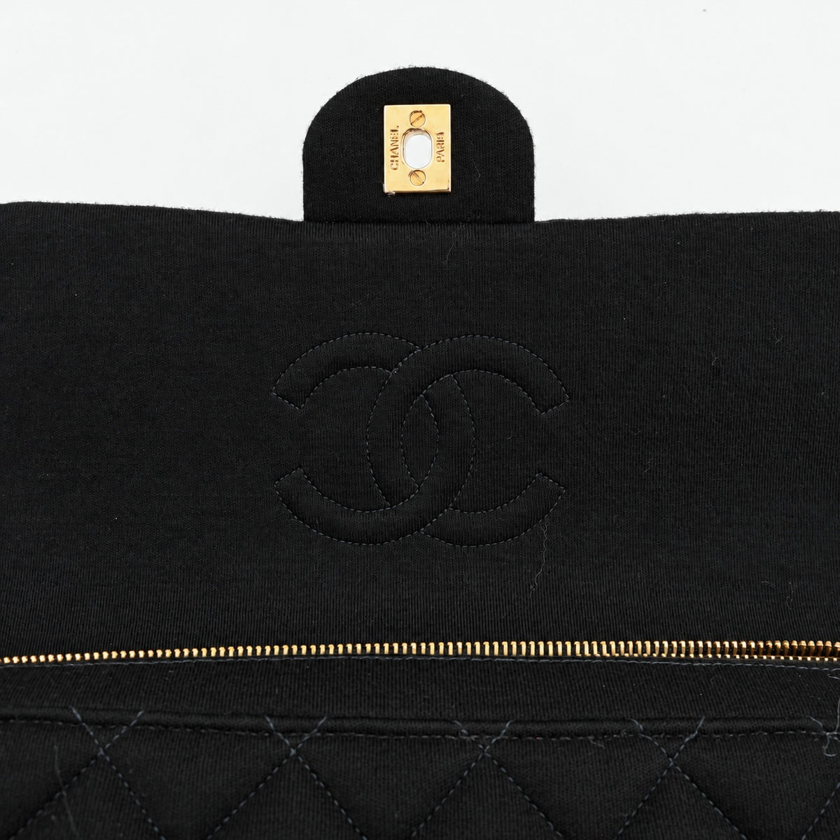CHANEL Vintage Black Quilted Cotton Double CC Turnlock Backpack [Used]
