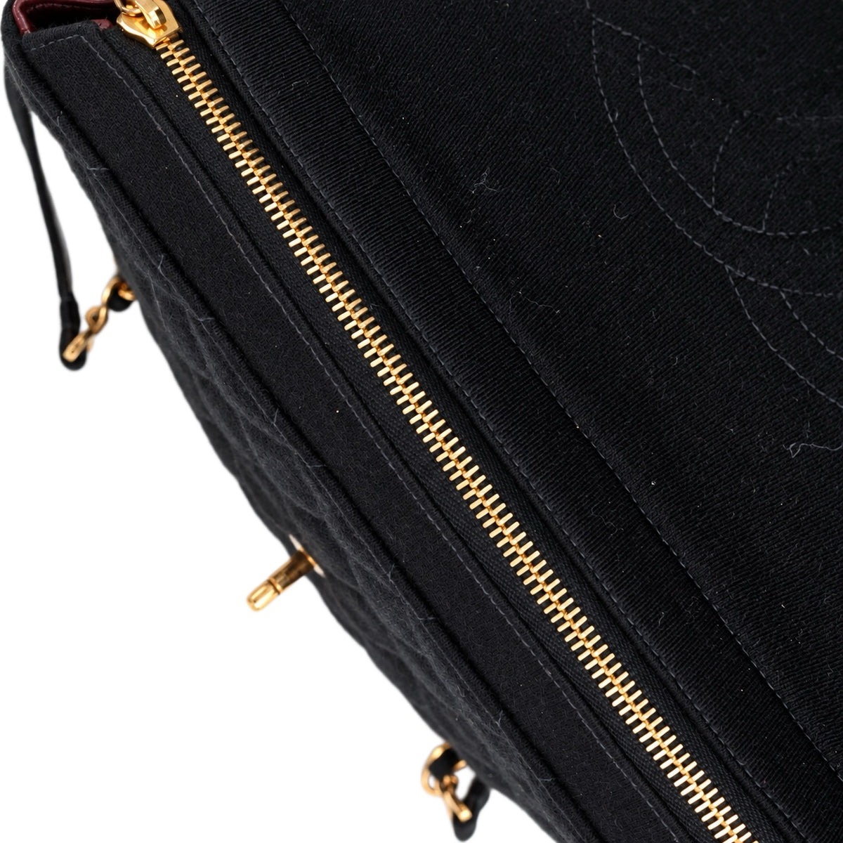 CHANEL Vintage Black Quilted Cotton Double CC Turnlock Backpack [Used]