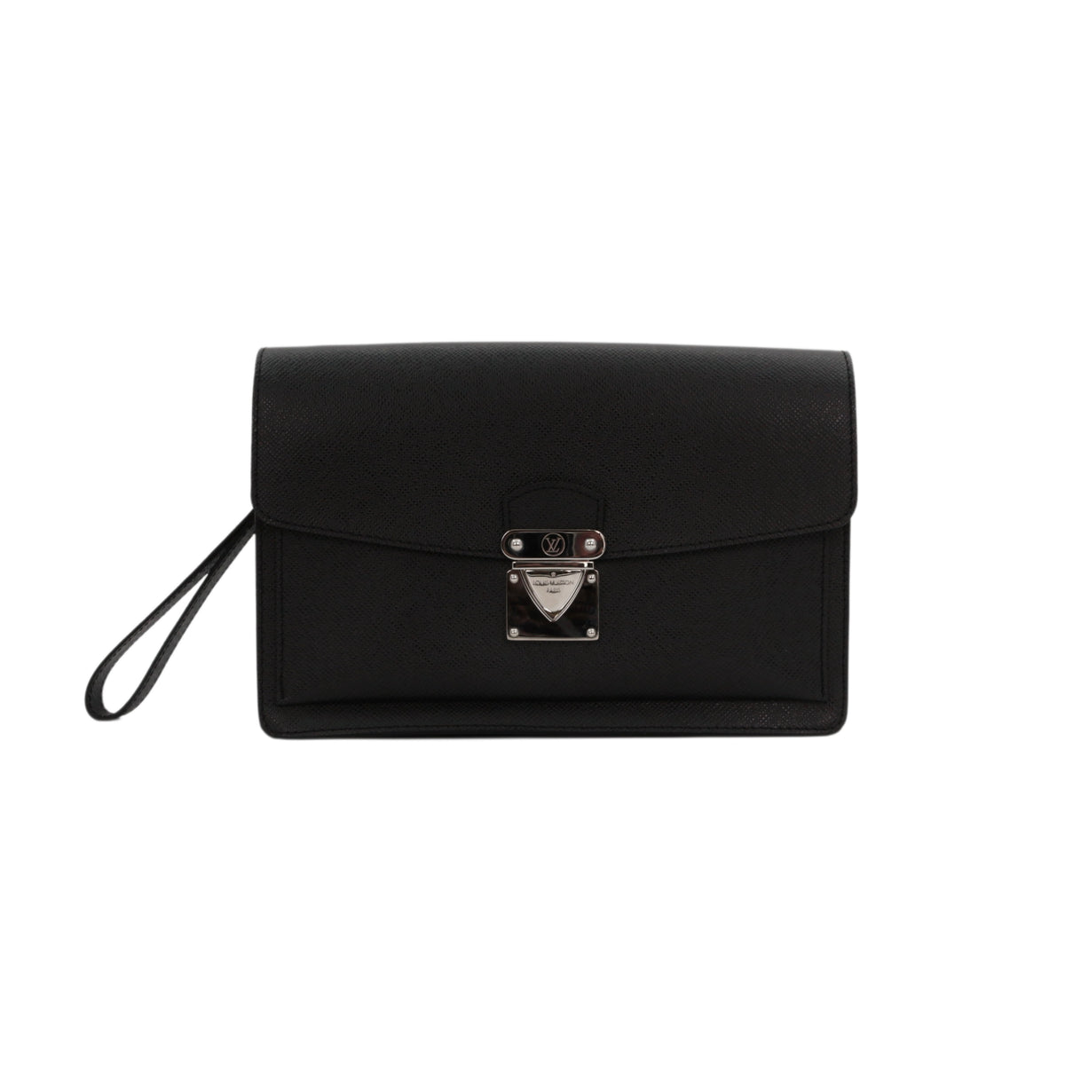 LOUIS VUITTON Black Taiga Leather S-Lock Clutch Bag M32592 [Used]