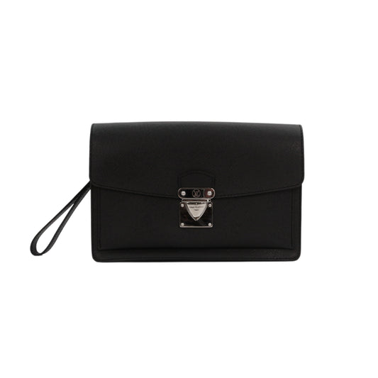 LOUIS VUITTON Black Taiga Leather S-Lock Clutch Bag M32592 [Used]
