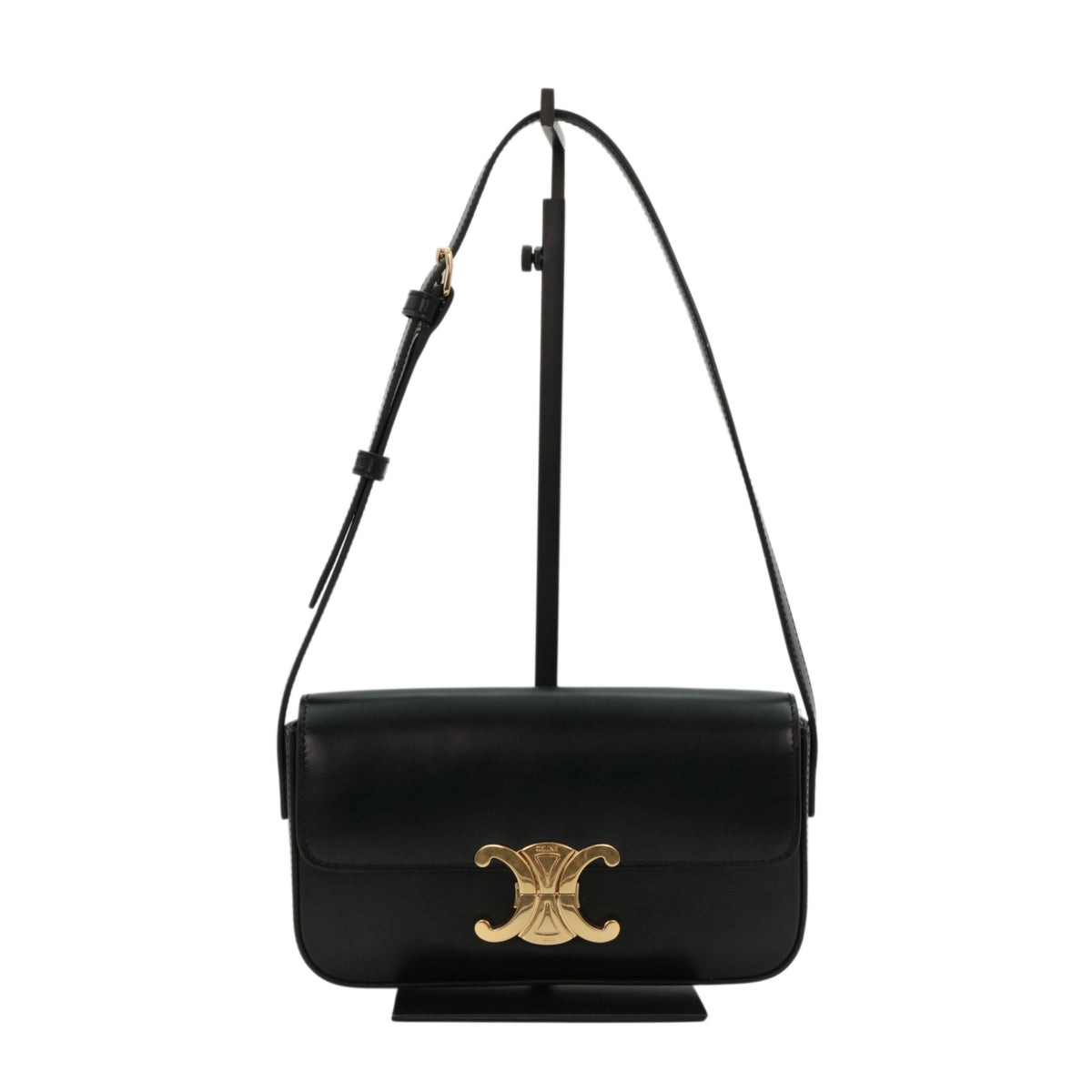 CELINE Black Shiny Calfskin Teen Triomphe Shoulder Bag [Used]