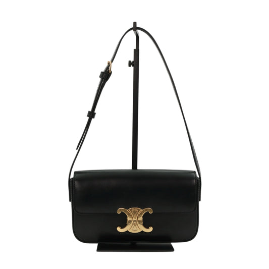 CELINE Black Shiny Calfskin Teen Triomphe Shoulder Bag [Used]