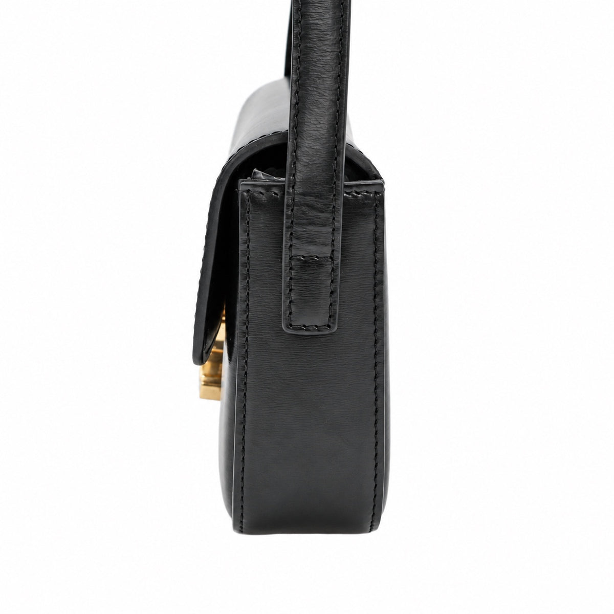 CELINE Black Shiny Calfskin Teen Triomphe Shoulder Bag [Used]