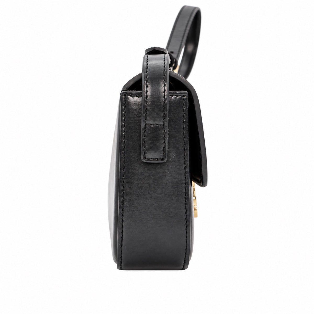CELINE Black Shiny Calfskin Teen Triomphe Shoulder Bag [Used]
