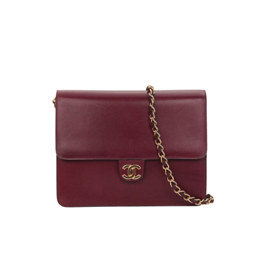 CHANEL Vintage Burgundy Box Calfskin Leather CC Chain Shoulder Bag [Used]