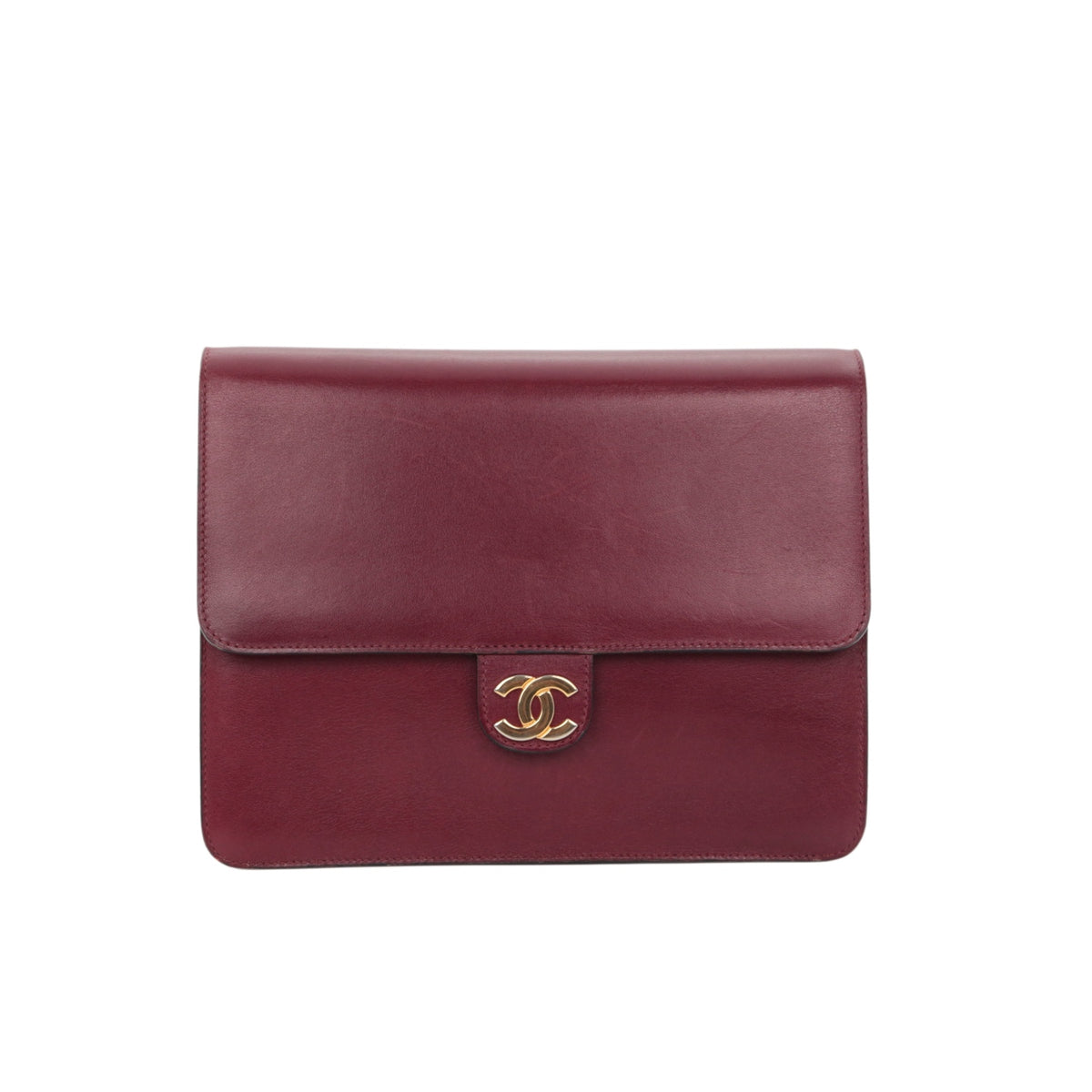 CHANEL Vintage Burgundy Box Calfskin Leather CC Chain Shoulder Bag [Used]